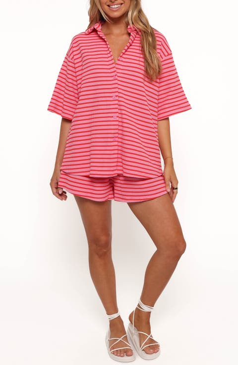 Alden Stripe Cotton Button-Up Shirt & Drawstring Shorts Set