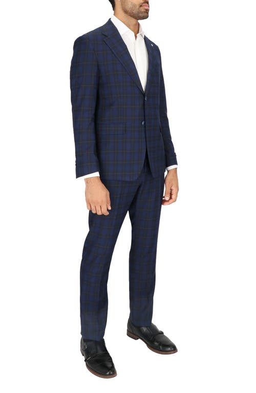 Scotch & Soda Regular Fit Navy Shadow Check Wool Suit In Navy Plaid