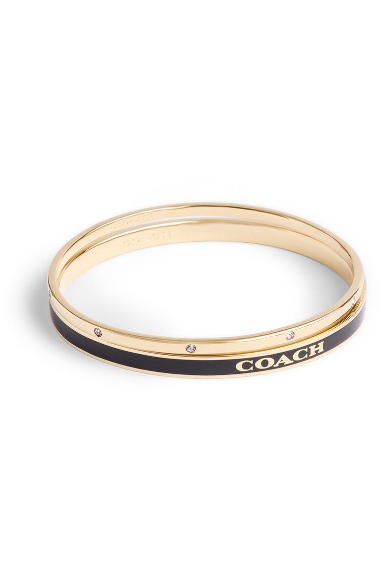 Set of Two Bangles, Main, color, BLACK/ GOLD