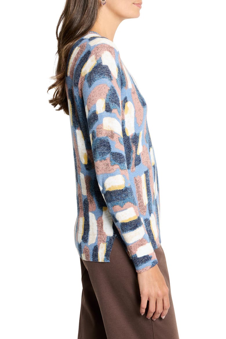 Brushstrokes Waffle Stitch V-Neck Sweater, Alternate, color, NEUTRAL MULTI
