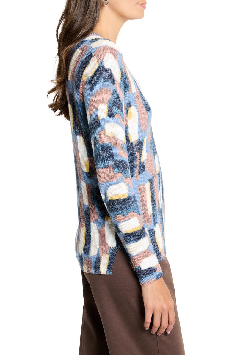Brushstrokes Waffle Stitch V-Neck Sweater
