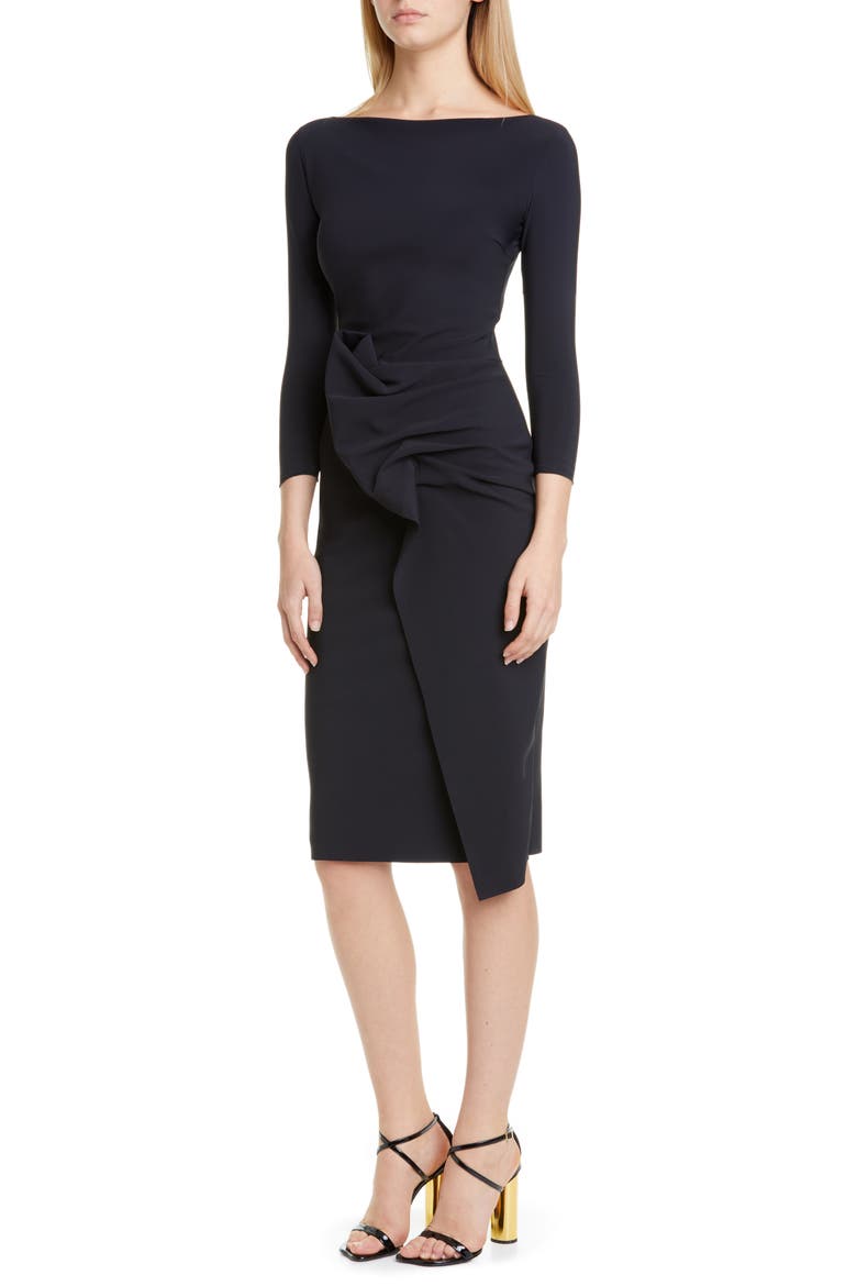 Kimi Ruffle Cocktail Dress, Main, color, BLACK