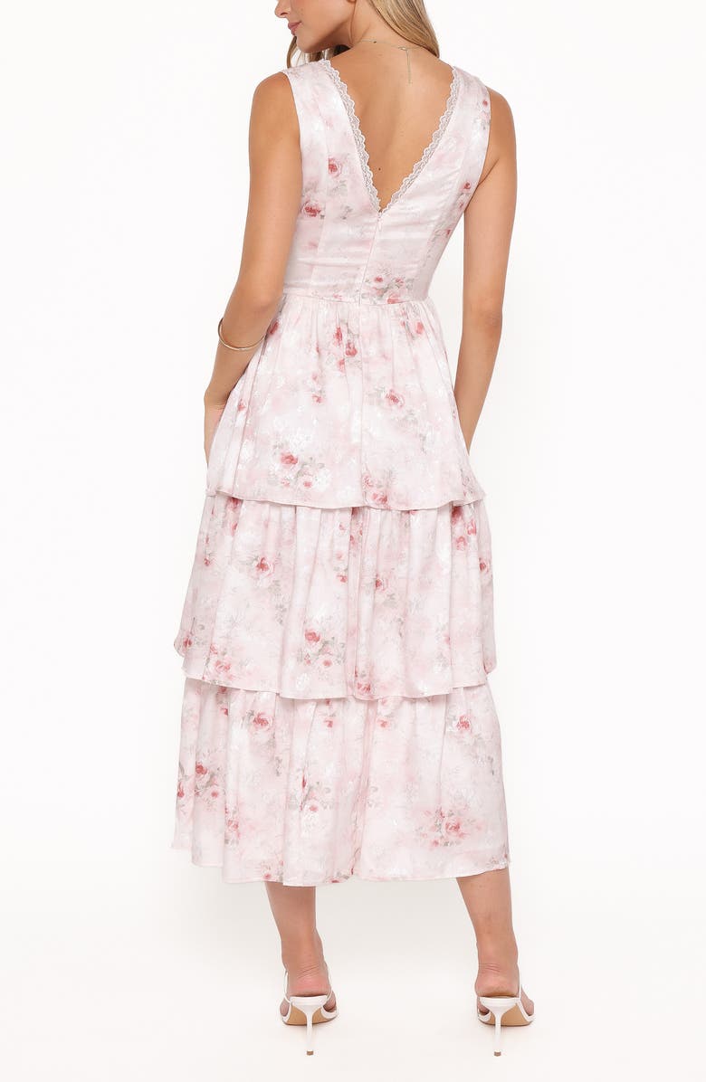 Petal & Pup Natasha Sleeveless Tiered Ruffle Maxi Dress, Alternate, color, White Pink Floral