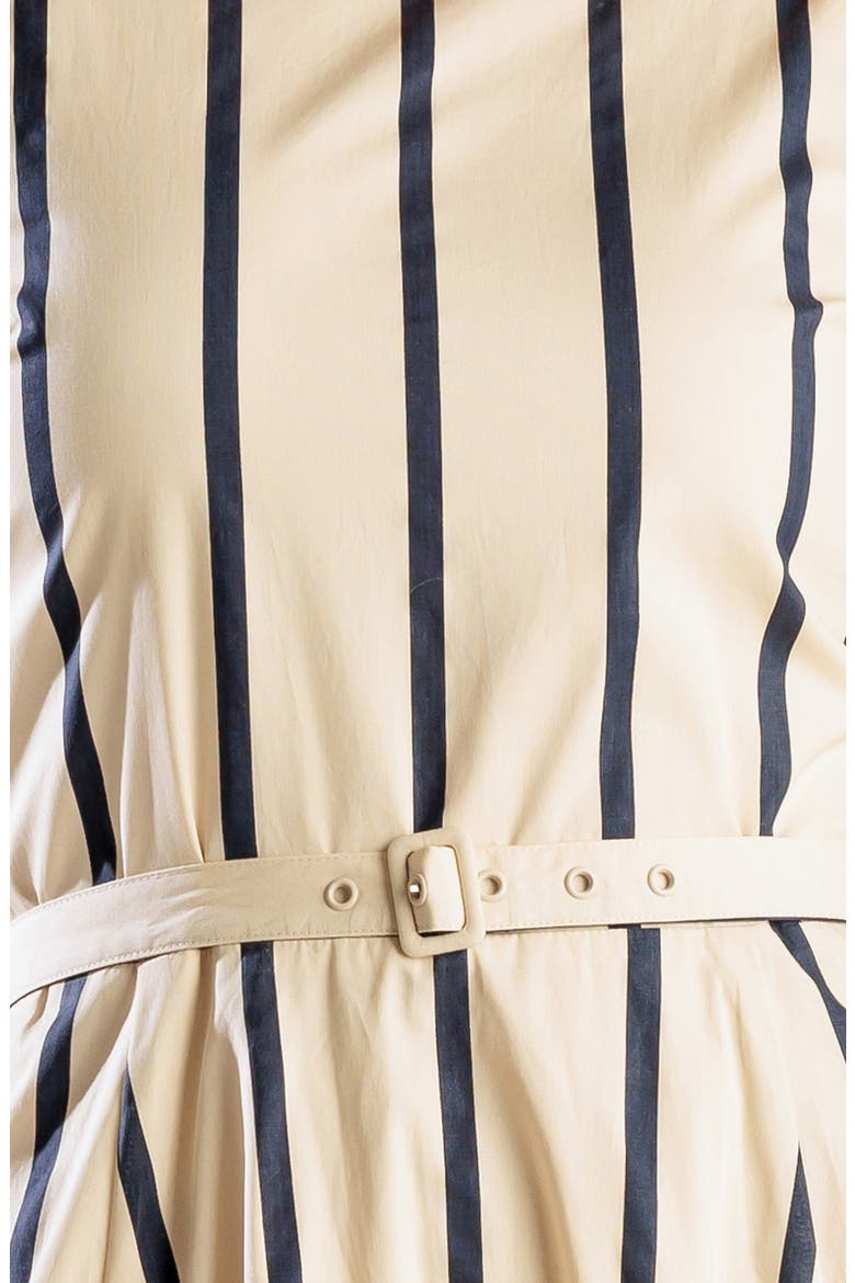 Stripe Sleeveless Belted Cotton Midi Dress, Alternate, color, ECRU/ NAVY