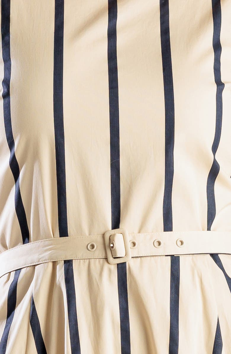 FREEMARKET Stripe Sleeveless Belted Cotton Midi Dress, Alternate, color, Ecru/ Navy
