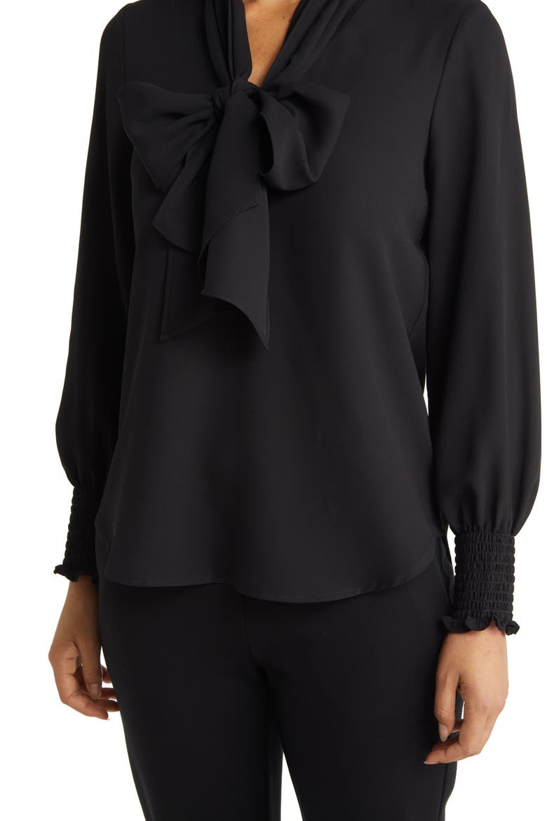 Smocked Cuff Bow Blouse, Alternate, color, ANNE BLACK