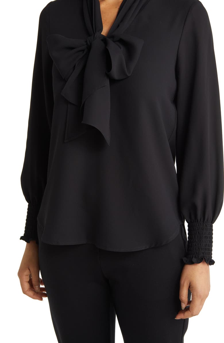 Anne Klein Smocked Cuff Bow Blouse, Alternate, color,