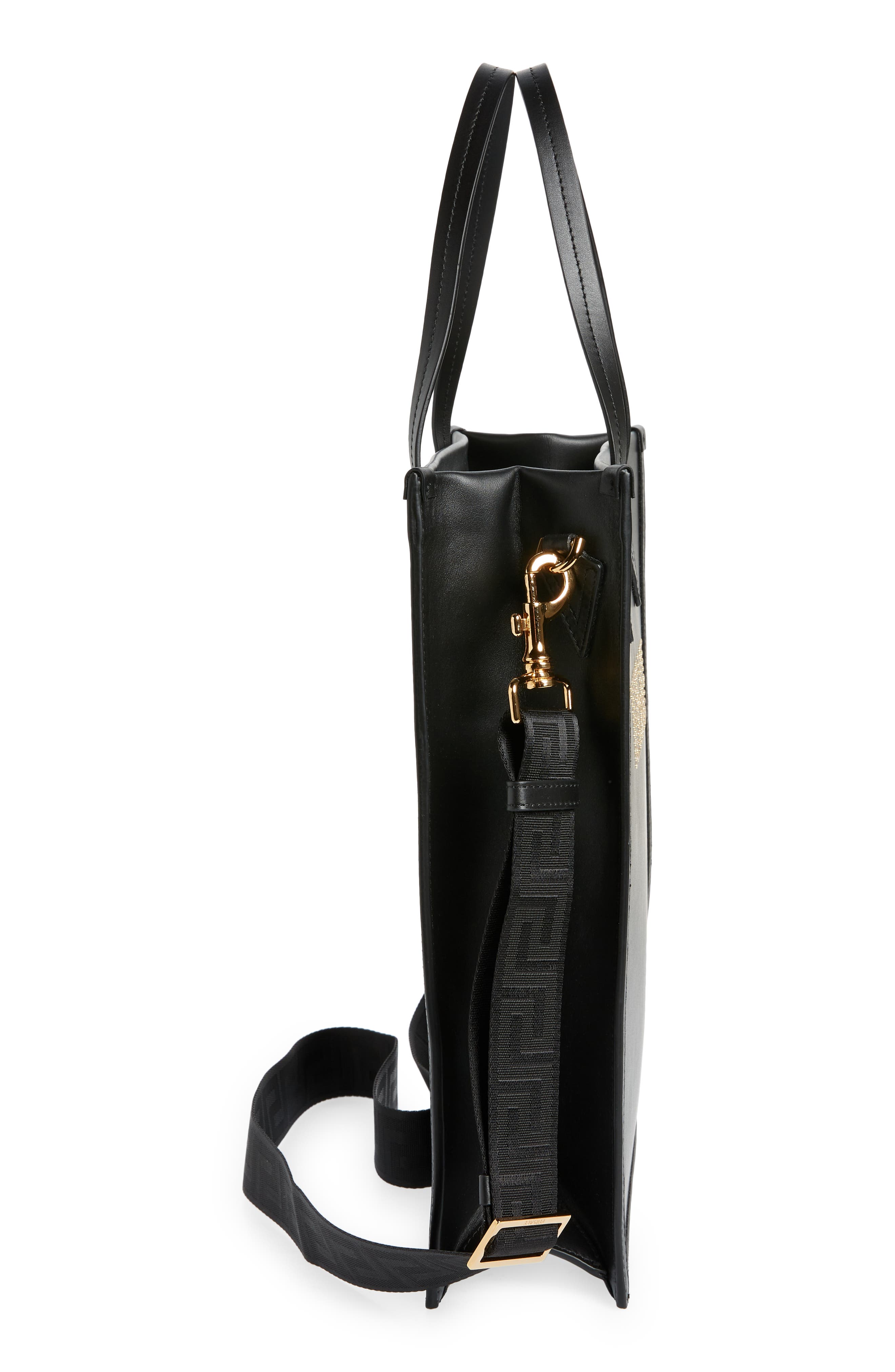 Versace Stud Logo Leather Tote, Alternate, color, 