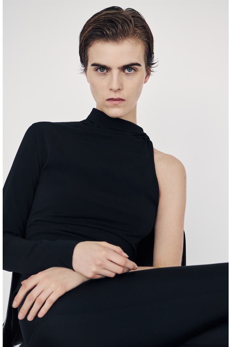 One-Shoulder Turtleneck Top, Alternate, color, BLACK