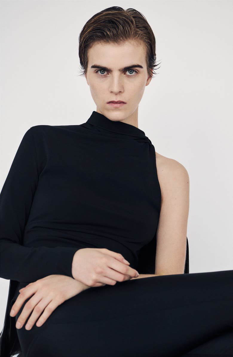 MANGO One-Shoulder Turtleneck Top, Alternate, color, Black