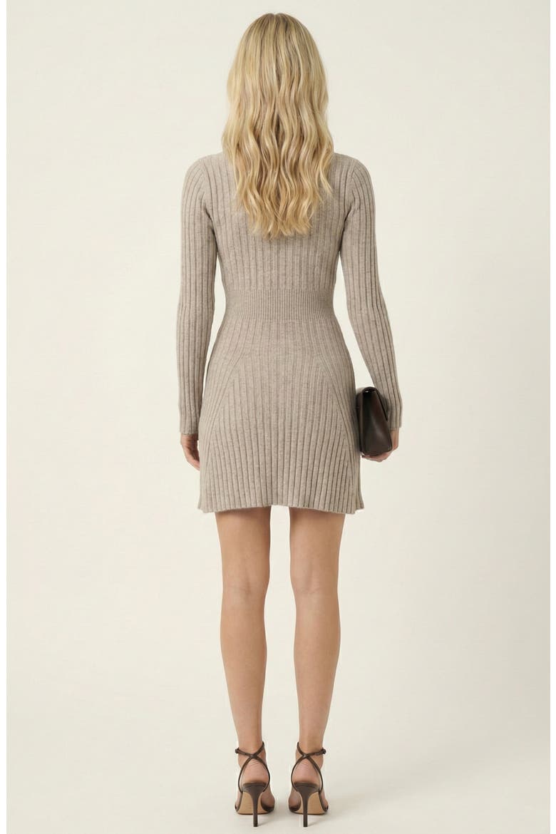 Ribbed Knit Sweater Dress with Long Sleeves and Flared Hem Silhouette, Alternate, color, Beige / Taupe