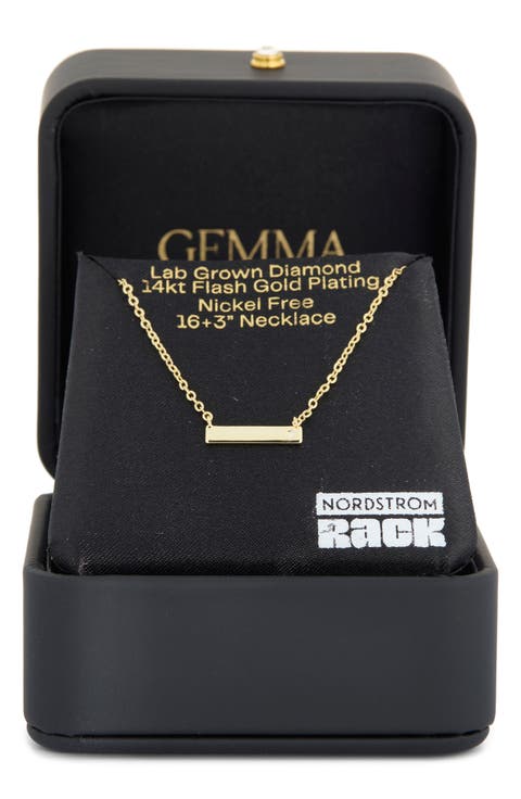 14K Gold Plated Lab Grown Diamond Bar Pendant Necklace