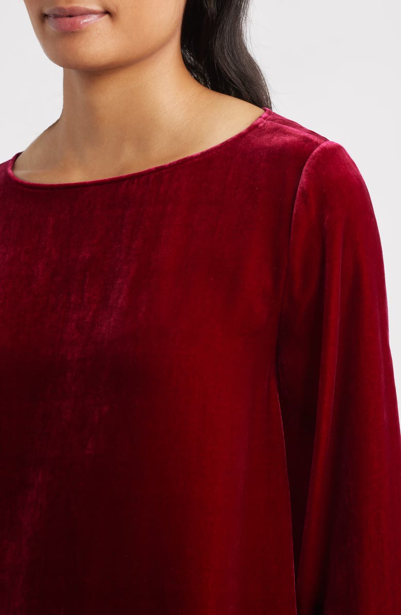 Eileen Fisher Ballet Neck Flare Sleeve Velvet Top, Alternate, color, Ruby