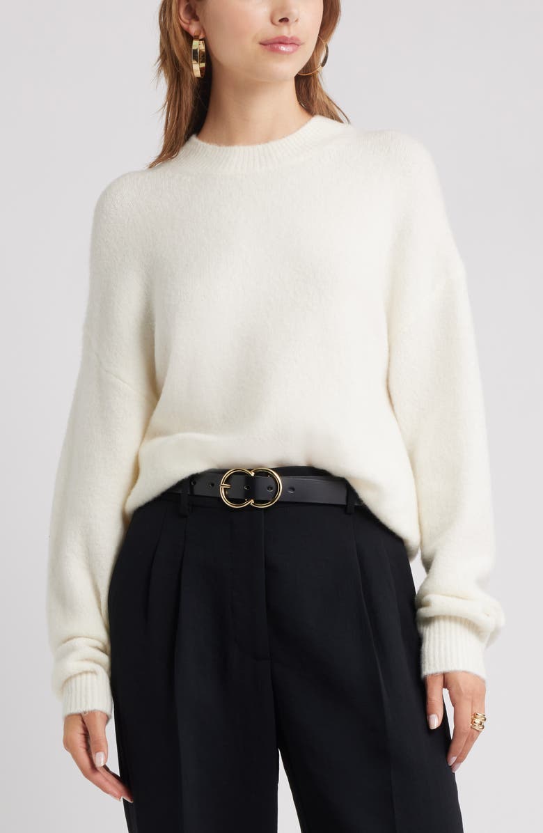 Open Edit Cozy Crewneck Sweater, Main, color, White Whisper