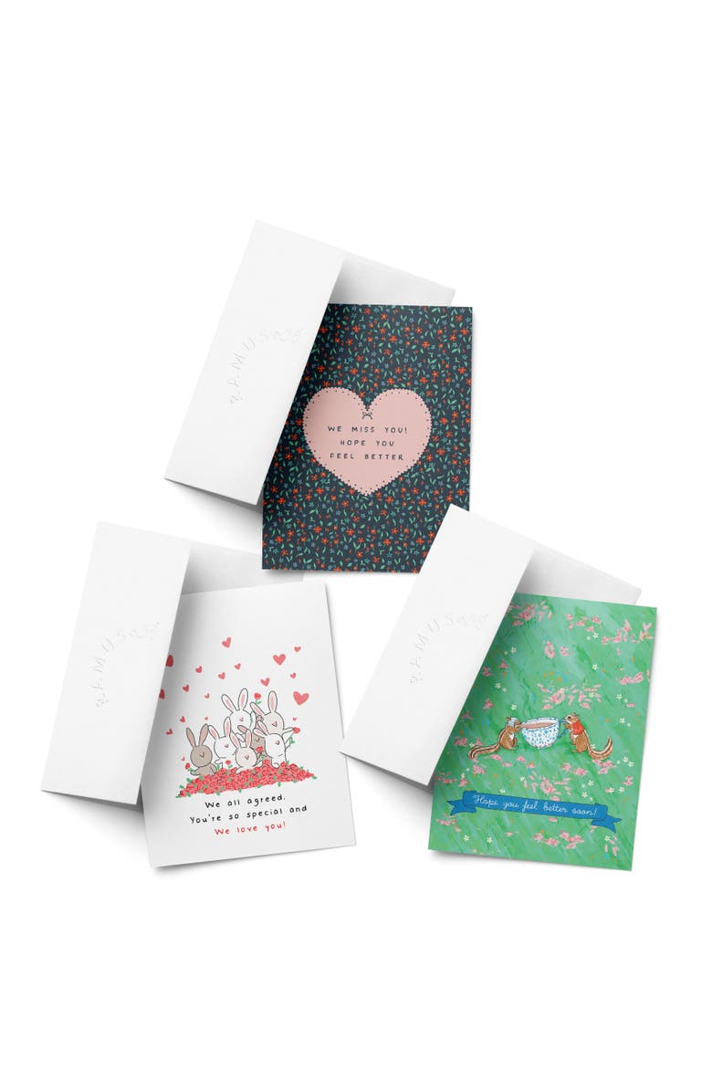Ramus & Co Sympathy Greeting Card Set, 'Petals Feel Better, Feel Better Chipmunks, Bunnies Love You', Main, color, Multi-Pack