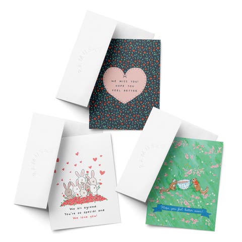 Sympathy Greeting Card Set, 'Petals Feel Better, Feel Better Chipmunks, Bunnies Love You' (3 ct, Assorted)