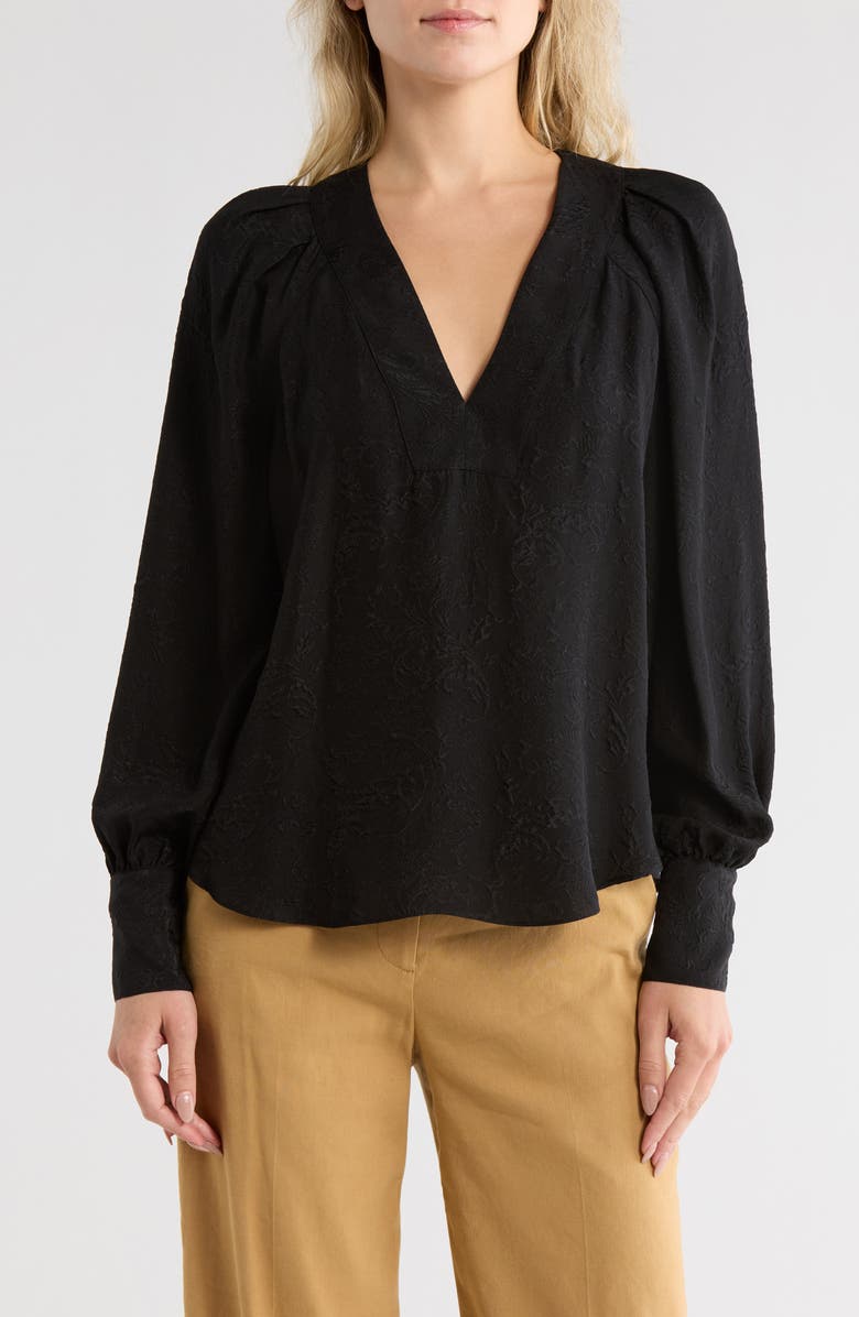 Veronica Beard Osler Puff Shoulder Silk Top, Main, color, Black