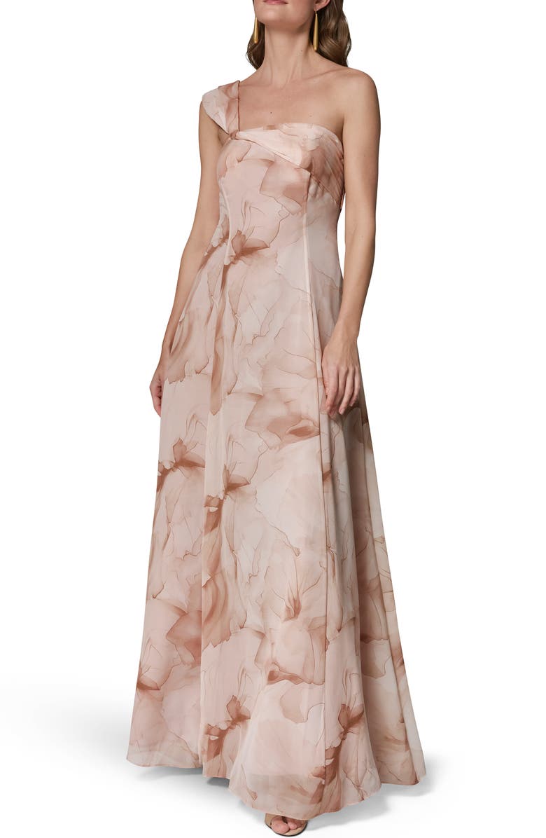 Donna Karan New York Floral Print Asymmetric Gown, Alternate, color, Umbria Mul