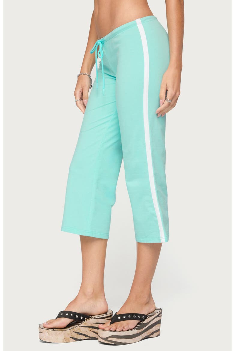 Milene Side Stripe Terry Drawstring Capri Pants, Alternate, color, AQUA