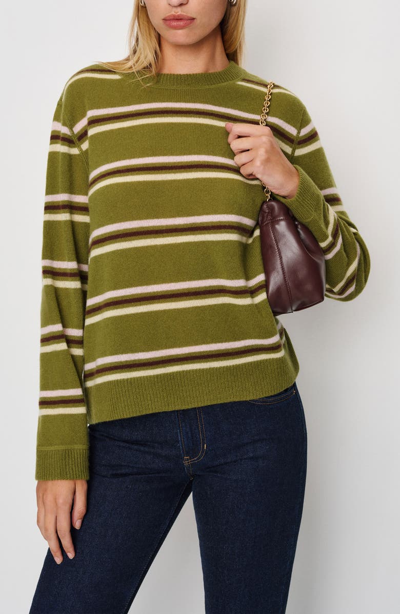 Reformation Cashmere Boyfriend Sweater, Main, color, Pear Multi Stripe