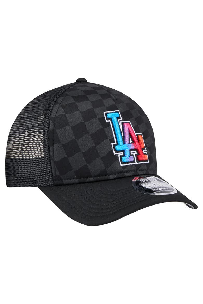 Men's New Era Black Los Angeles Dodgers Gradient 9FORTY A-Frame M-Crown Trucker Adjustable Hat, Alternate, color, Black