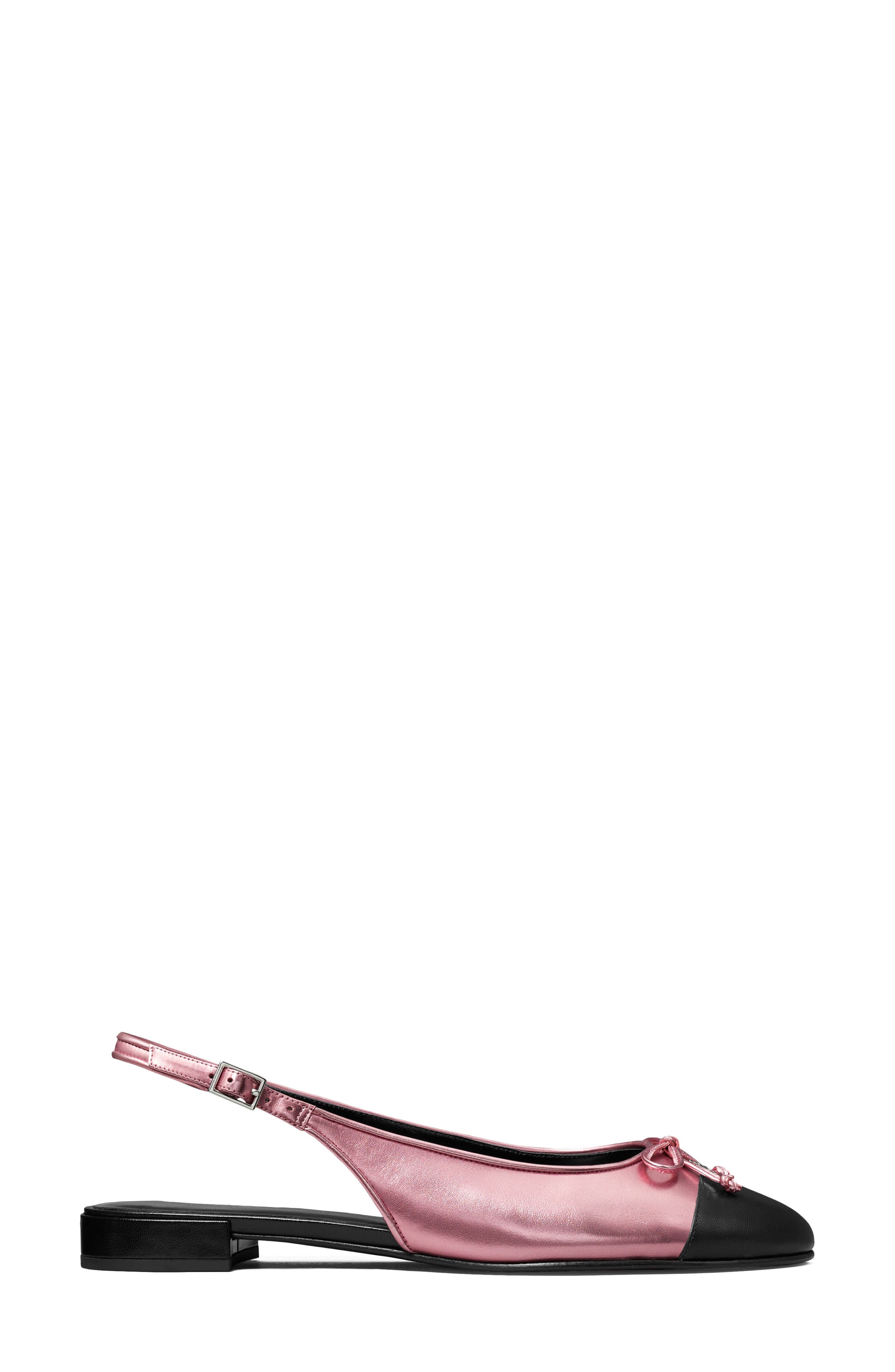 Tory Burch Slingback Cap Toe Flat, Alternate, color, Pink Etoile / Perfect Black