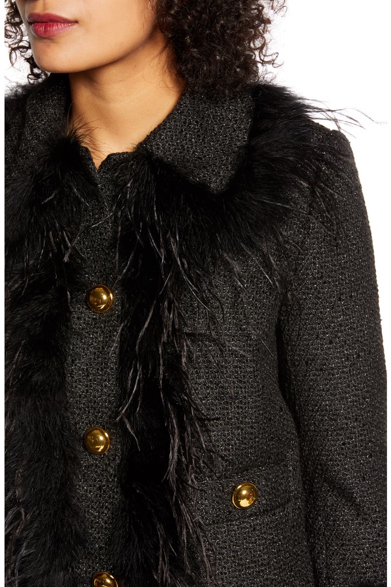 x Atlantic-Pacific Feather Trim Tweed Jacket (Nordstrom Exclusive), Alternate, color, BLACK- GOLD TARA TWEED