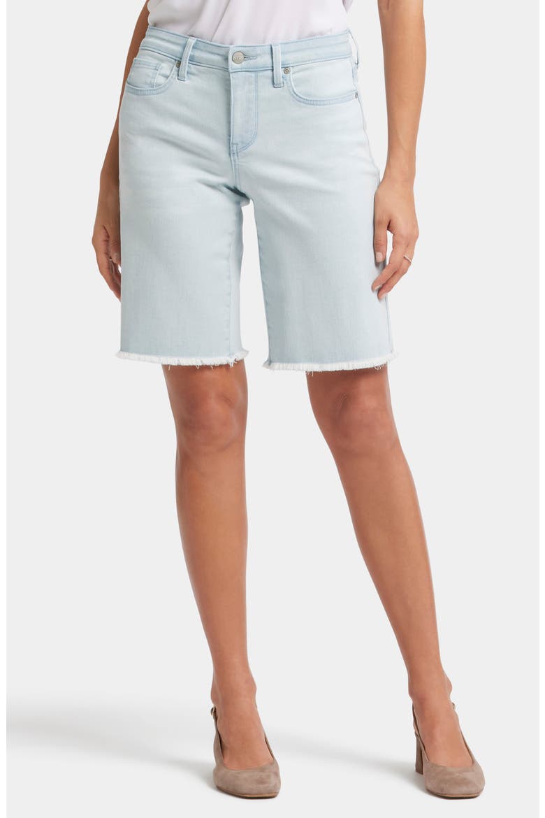 Frayed Mid Length Denim Boyfriend Shorts, Main, color, GLACIER FROST