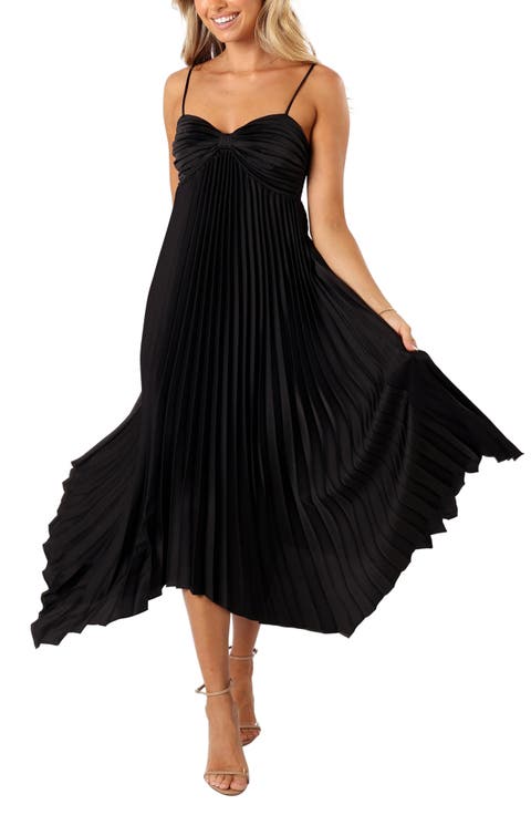 Vikki Pleated Sleeveless Satin Maxi Dress