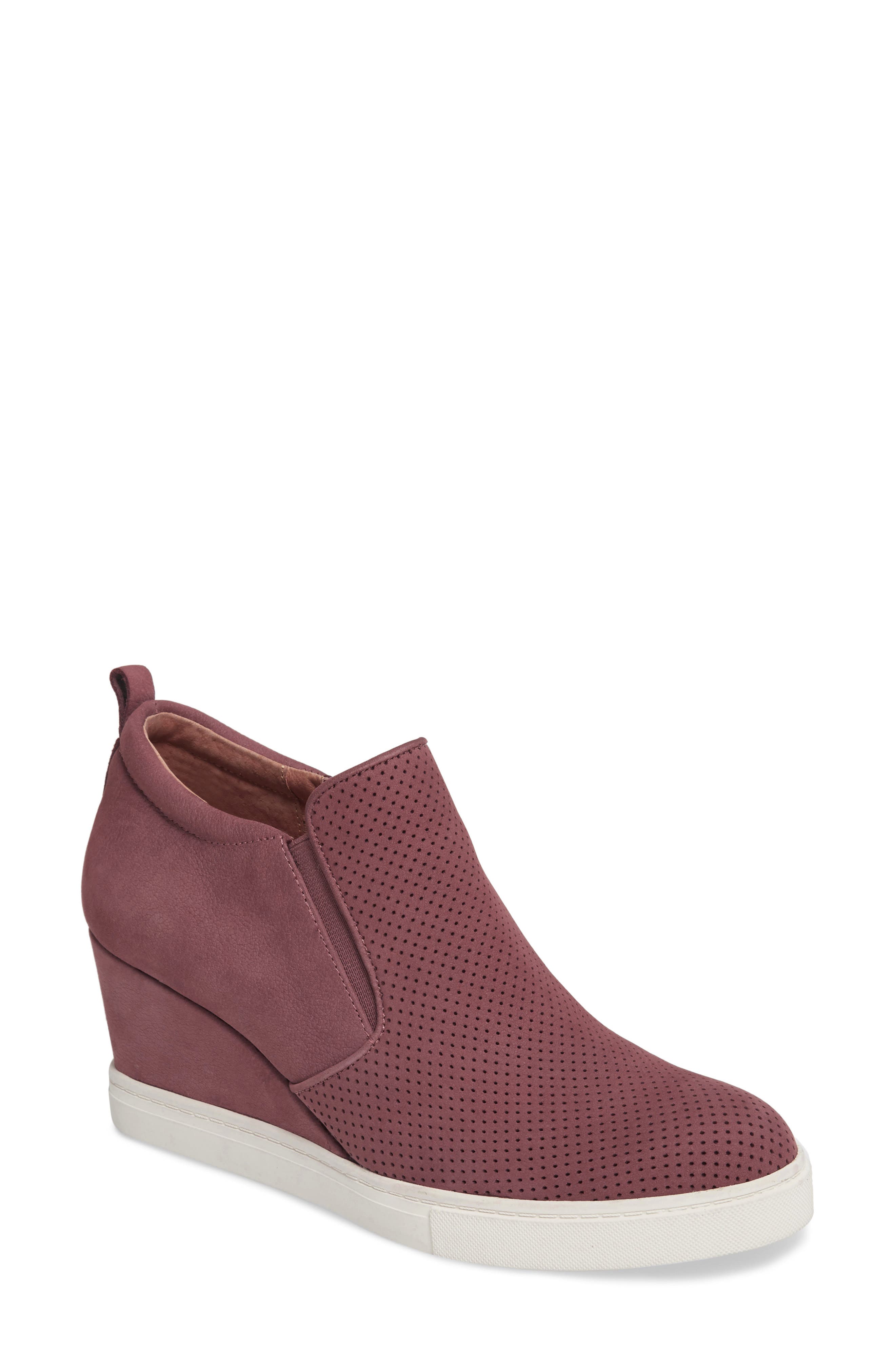 Aiden Wedge Sneaker, Main, color, BURGUNDY PERFORATED LEATHER