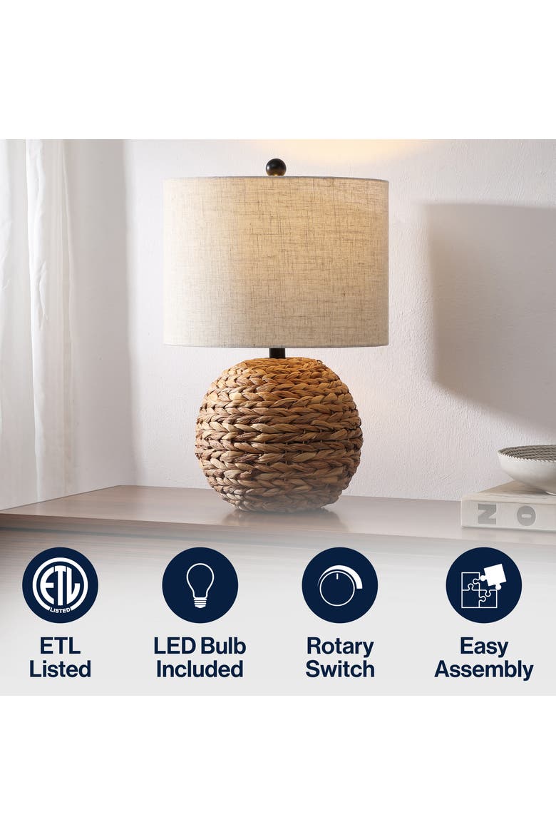 Camilo 21.5" Modern Coastal Woven Rattan Globe LED Table Lamp, Alternate, color, Brown