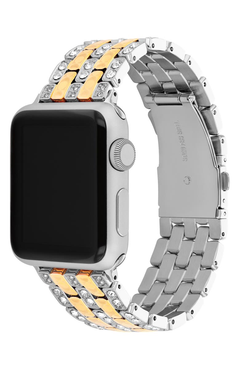 COACH Crystal Pavé Apple Watch<sup>®</sup> Bracelet Watchband, Alternate, color, Silver And Gold