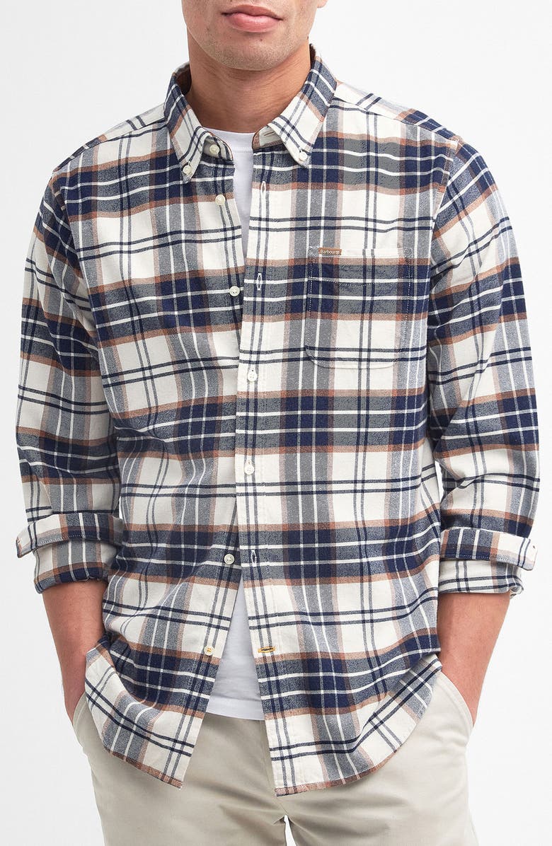 Barbour Portdown Tailored Fit Plaid Button-Down Shirt, Main, color, Ecru