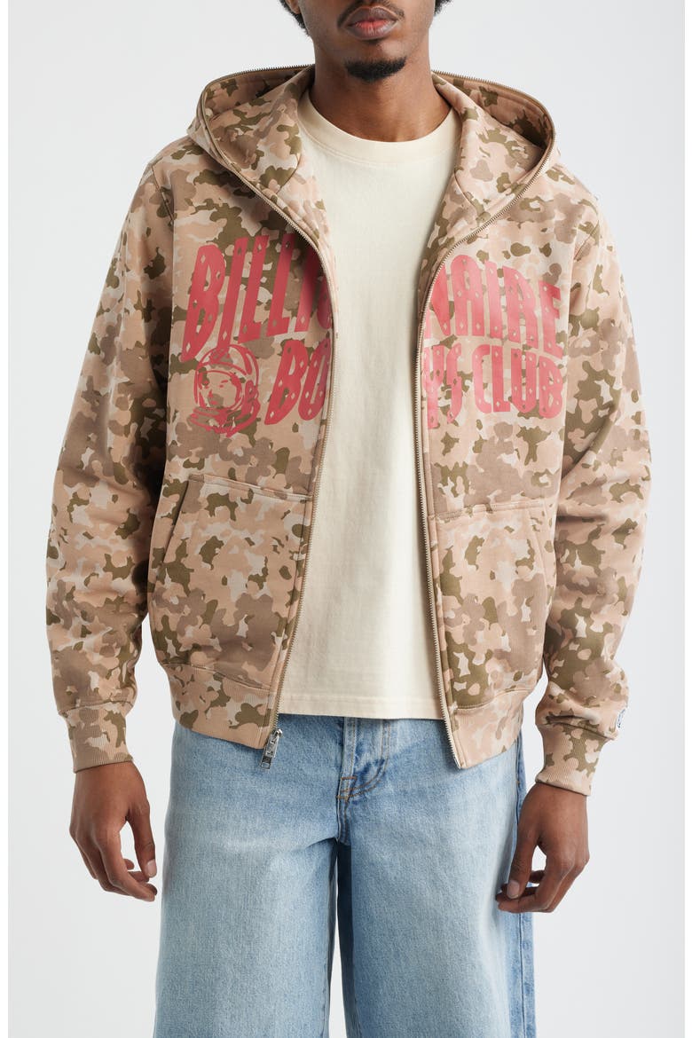 Camouflage Cotton Zip Front Graphic Hoodie, Main, color, DOESKIN
