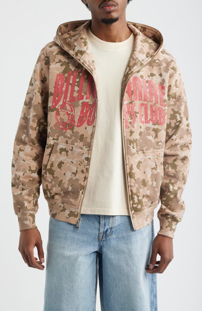Billionaire Boys Club Camouflage Cotton Zip Front Graphic Hoodie, Main, color, Doeskin