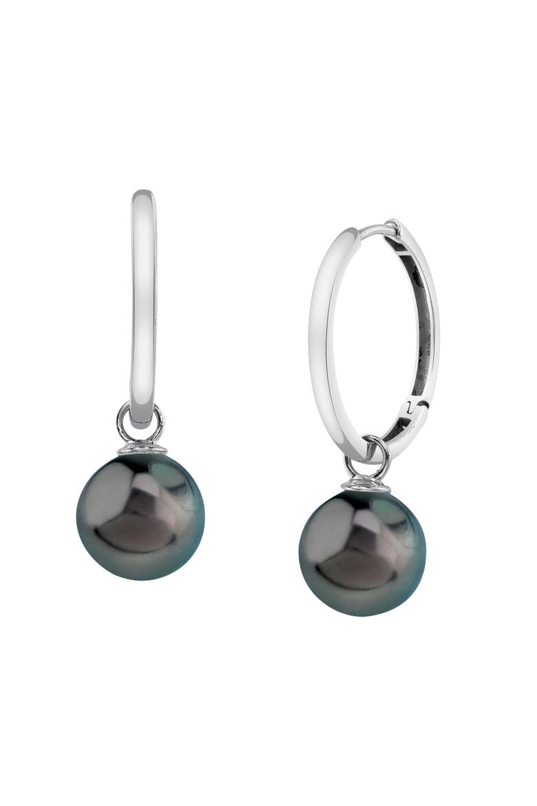 14K Gold Tahitian South Sea Pearl Hoop Galilea Earrings, Main, color, White Gold