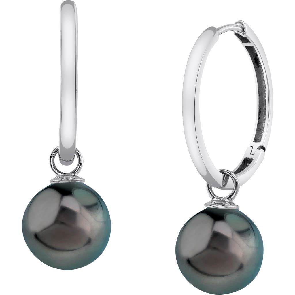 The Pearl Source 14k Gold Tahitian South Sea Pearl Hoop Galilea Earrings In White Gold