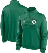 Nike Women's Nike Green Oakland Athletics Rewind Splice Half-Zip Semi-Cropped Bubble Hem Sweatshirt