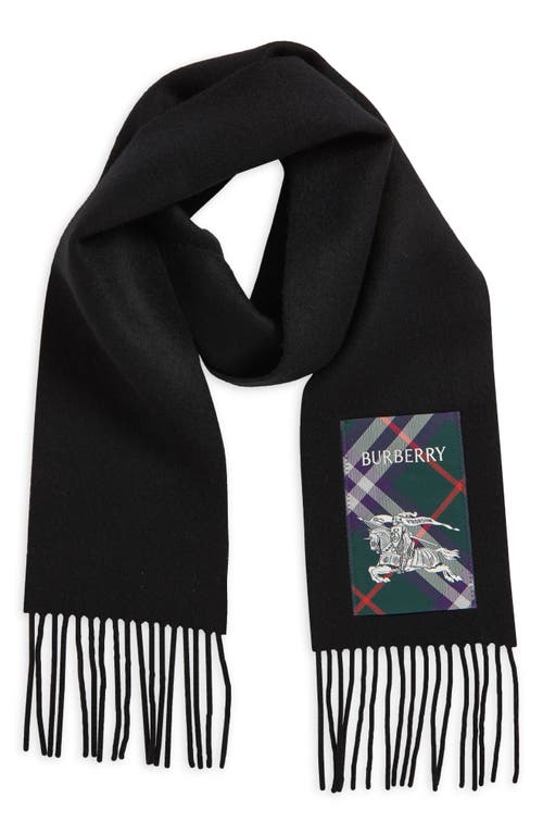 Burberry Equestrian Knight Detail Cashmere Fringe Scarf In Black