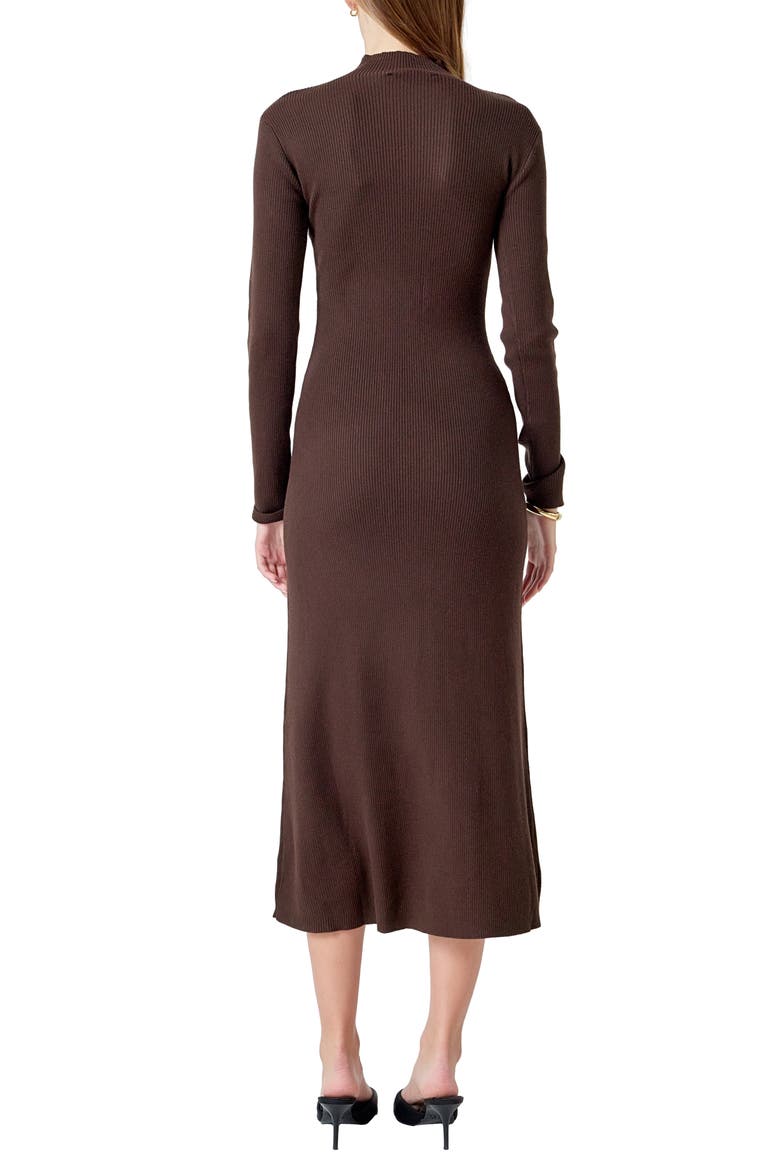 Mock Neck Long Sleeve Rib Sweater Midi Dress, Alternate, color, CHOCOLATE