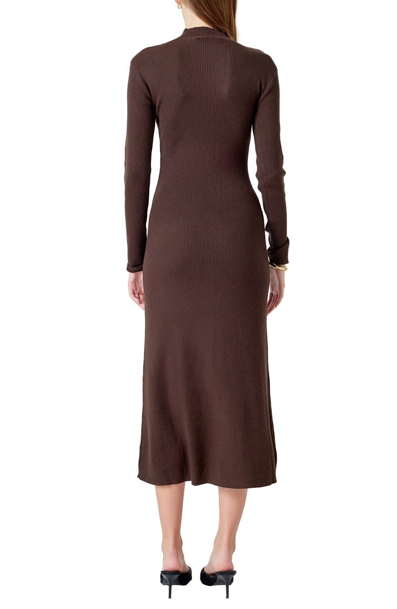 Endless Rose Mock Neck Long Sleeve Rib Sweater Midi Dress, Alternate, color, Chocolate