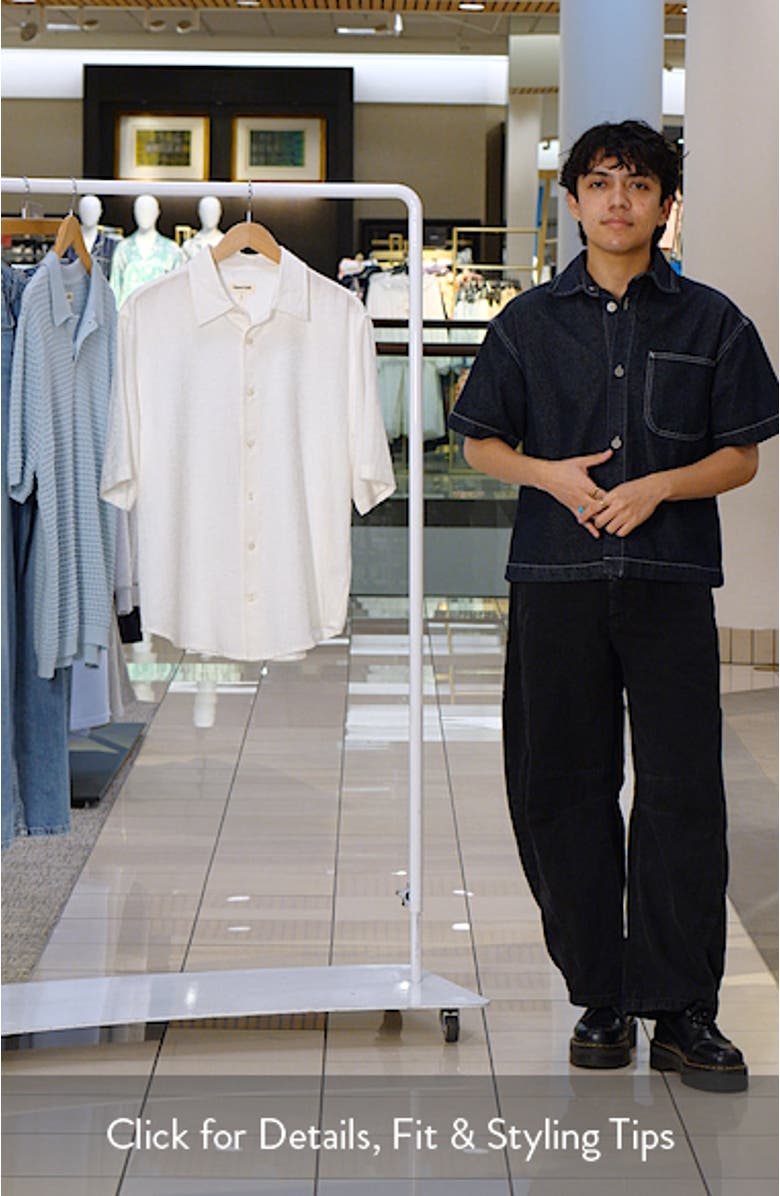 Dune Oversize Short Sleeve Wool Blend Jacquard Button-Up Shirt, sales video thumbnail