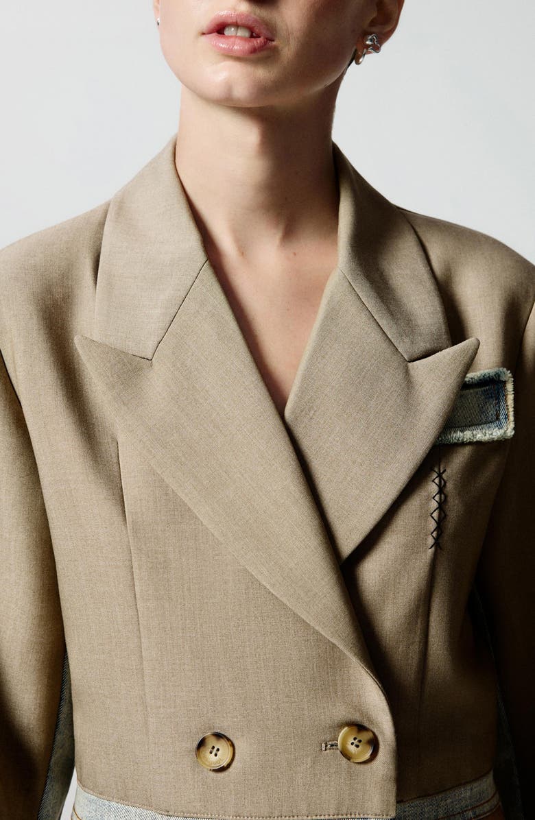 Desigual Colorblock Crop Double Breasted Blazer, Alternate, color, Beige Multi