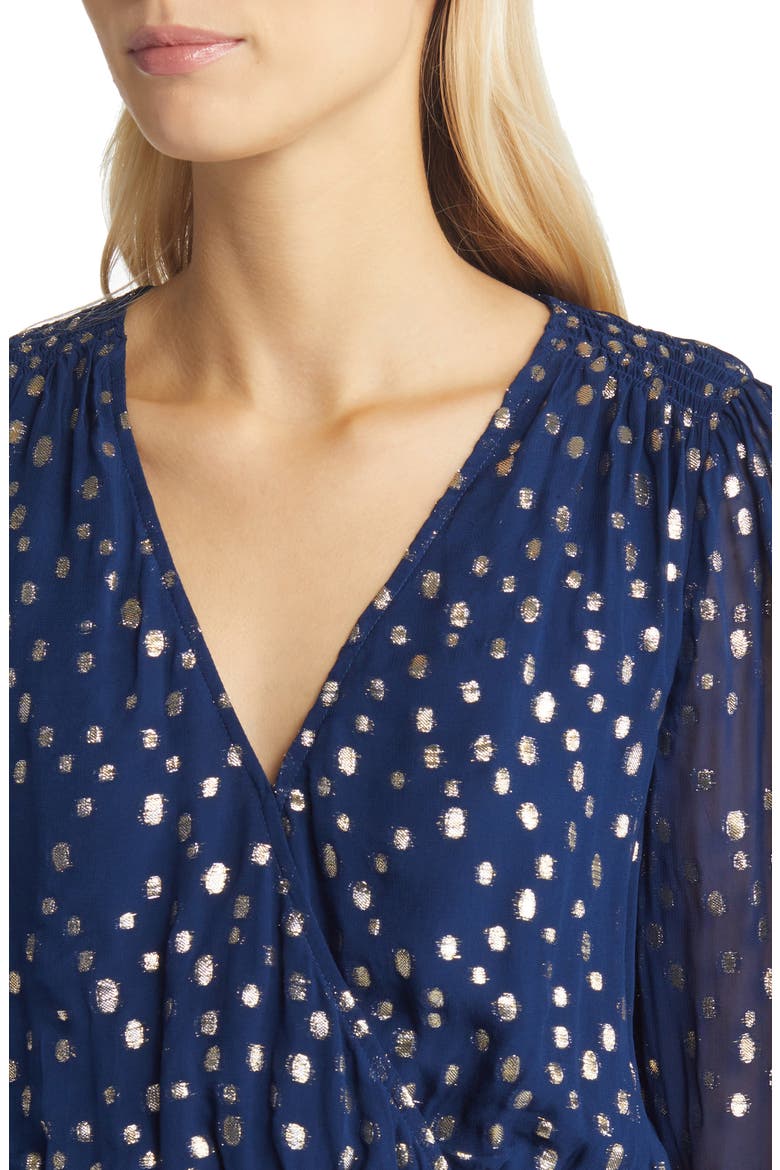 Cristiana Long Sleeve Chiffon Midi Dress, Alternate, color, LOW TIDE NAVY VISCOSE METALLIC