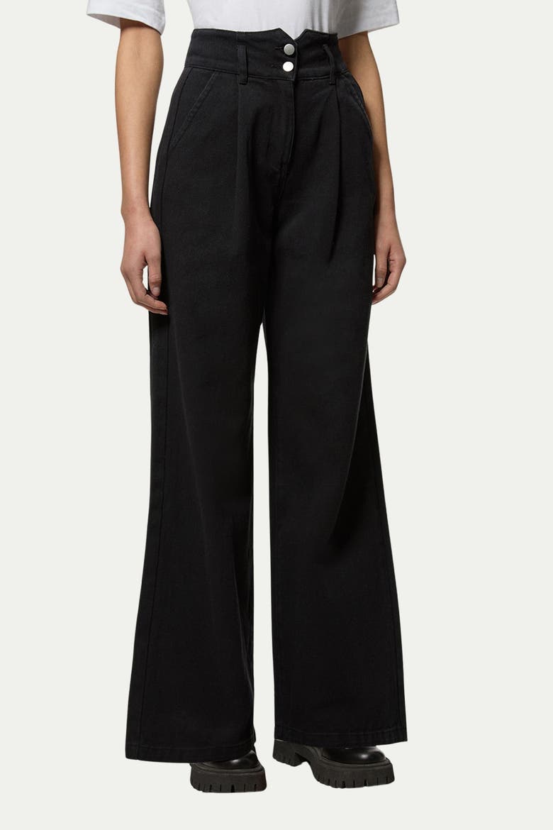 Petite Denim Wide Leg High Waisted Jeans, Main, color, Black