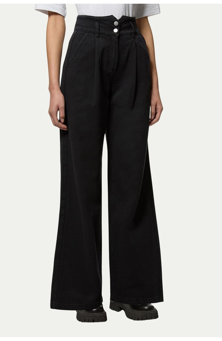 Karen Millen Petite Denim Wide Leg High Waisted Jeans, Main, color, Black