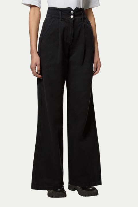 Petite Denim Wide Leg High Waisted Jeans