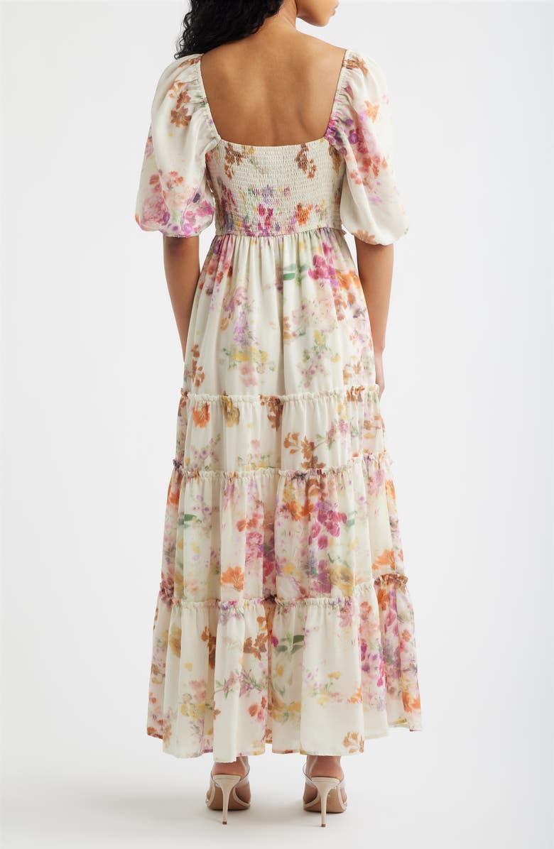 Lulus Madison Ruffle Puff Sleeve Maxi Dress, Alternate, color, Ivory Multi Floral