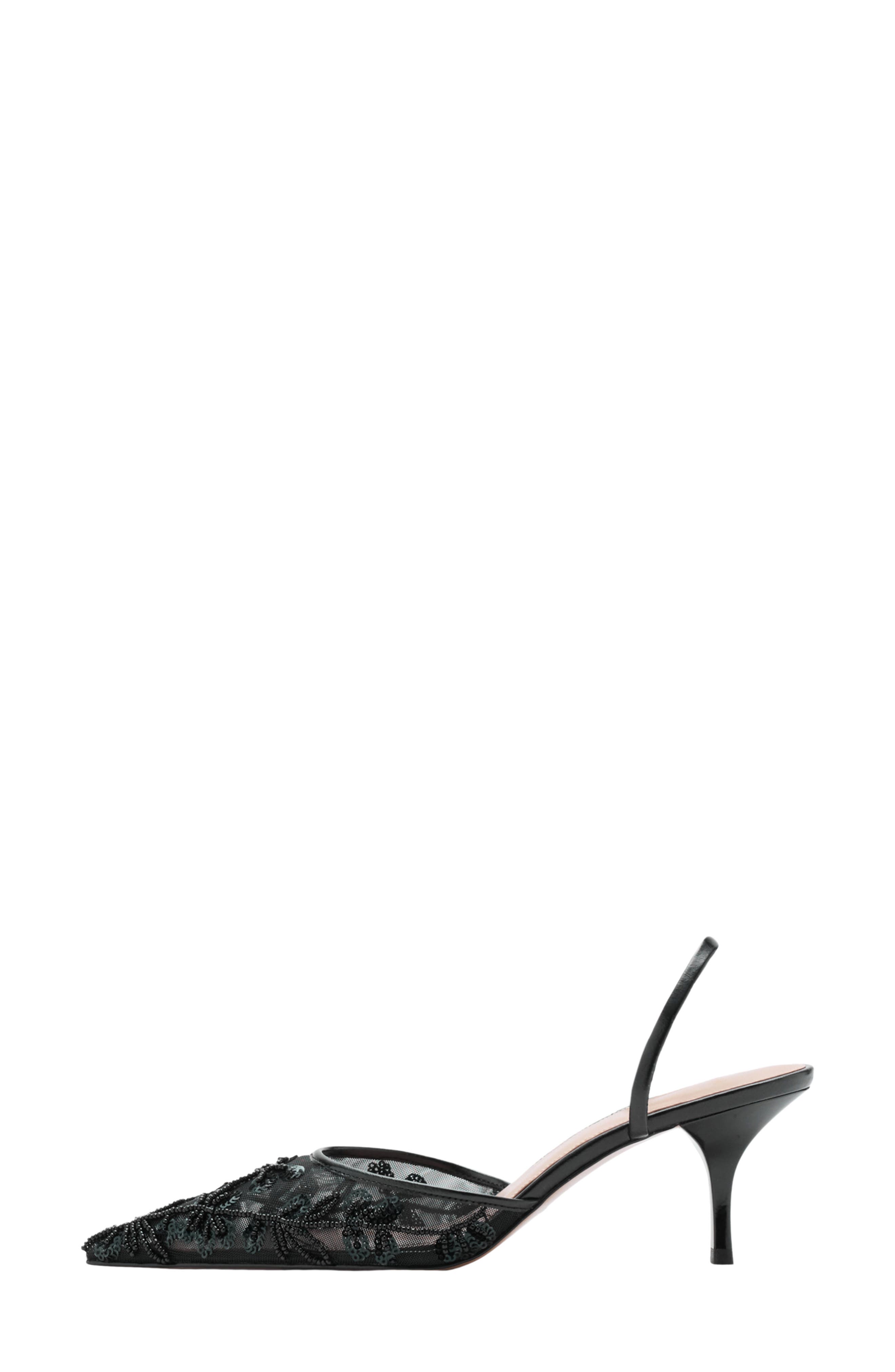 Embroidered Kitten Heel Slingback Pump, Alternate, color, BLACK