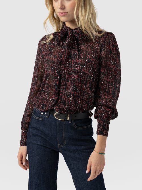 Saint + Sofia Paxton Pussybow Blouse In Brown